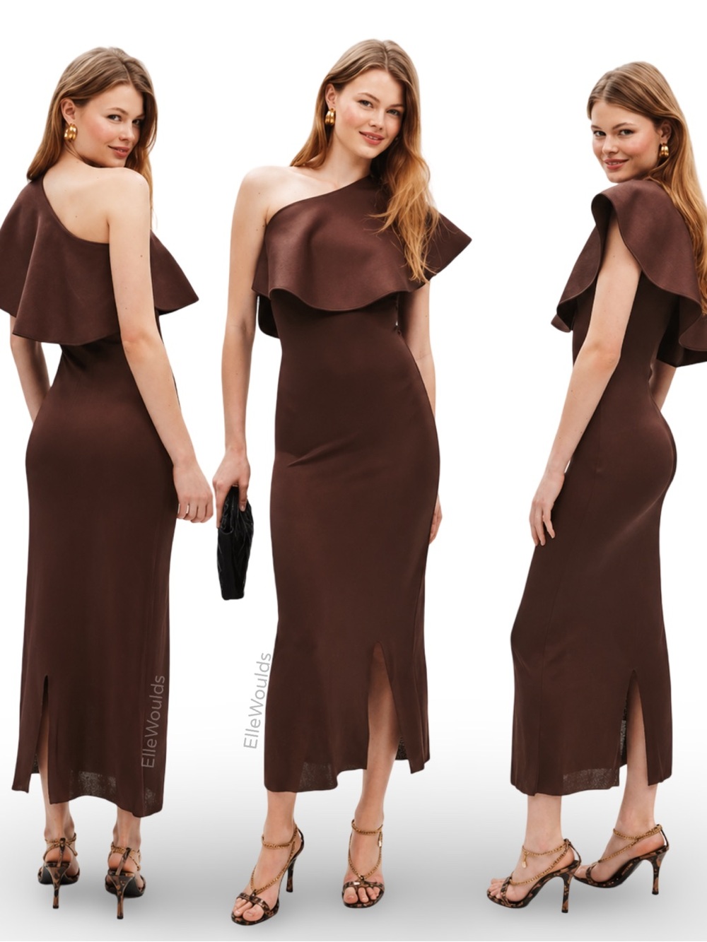 Altuzarra Vivi Dress Brown One Shoulder Size XS $1395